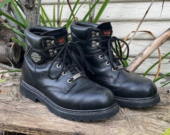 Vintage 90's Harley Davidson Motorcycles Black Leather Lace up