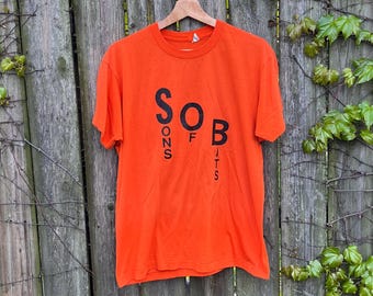 Vintage 90&#39;s Screen Stars SOB Sons of Bits Orange Short Sleeve T-Shirt Size Large