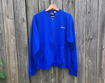 Vintage 90er Spalding Blau 100% Acryl Zip Up Langarm Pullover Größe Medium