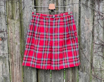 Vintage 90's Marisa Christina Red Plaid Elastic Waist Shorts Size 8