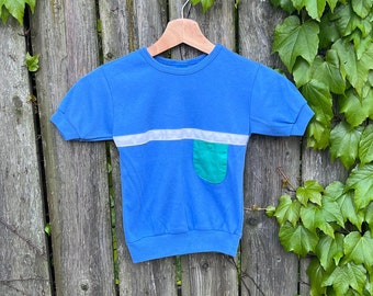 Vintage 70's Sears Boys Blue Short Sleeve Pocket T-Shirt Size 7