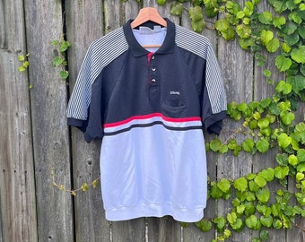 Vintage 80's/90's Spalding Polyester/Cotton Blend Short Sleeve Athletic Style Polo Shirt Size Large