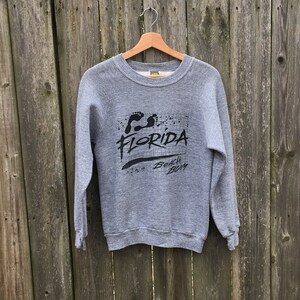 Vintage 80&#39;s Florida Beach Bum Jerzees Gray Tri-Blend Long Sleeve Sweatshirt Size Small