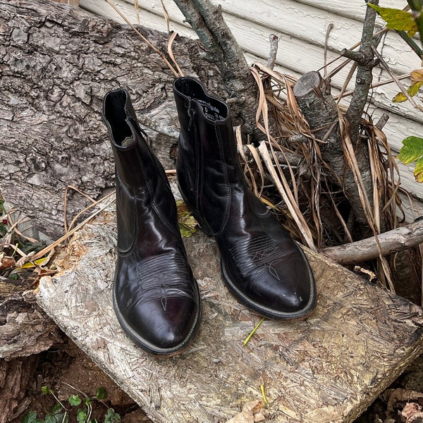 Vintage 90's Laredo Mahogany Side Zip Ankle High Cowboy Boots Size 9