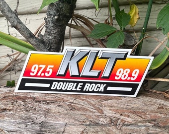 Vintage KLT 97.5 and 98.9 Double Rock Traverse City Michigan Radio Station Bumper Sticker