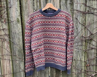 Vintage 2000's Roundtree and Yorke Knit Patterned Long Sleeve Sweater Size Large