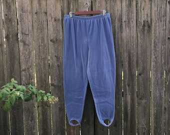 Conjunto vintage de los años 80 para mujer. Pantalones de estribo con cintura elástica, textura acanalada, mezcla de poliéster y elastano, color azul. Talla 20W.
