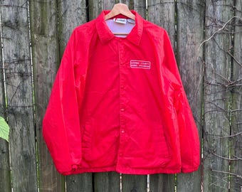 Vintage 80's/90's Licking County Aging Program Red 100% Nylon Snap Jacket Size Large