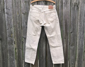 Vintage anni '90 Levi's 501 Button Fly Beige Denim Jeans Taglia 34x30