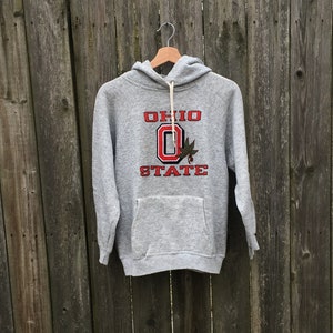 Vintage 80's The Ohio State University Buckeyes Felt Letters Champion Brand Acrylic/Cotton Hooded Sweatshirt Size Medium