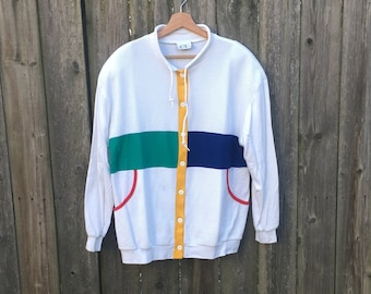 Vintage 80's Cricket Lane Primary Colors Cotton/Poly Blend Button Up Lightweight Jacket Size Large