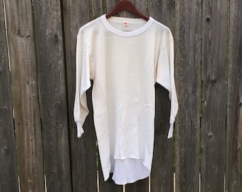 Vintage 80's Hanes White Thermal Long Sleeve Distressed Shirt Size Medium/Large