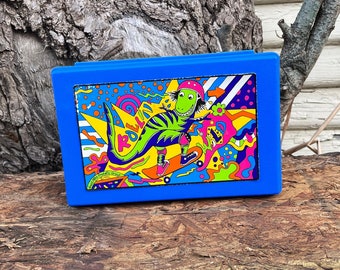 Vintage 90's Rollin' Wild Skateboarding Dinosaur Plastic Pencil Box