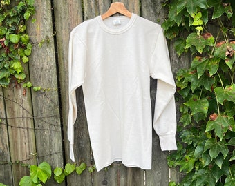 Vintage 90's Indera White Cotton Polyester Blend Long Sleeve