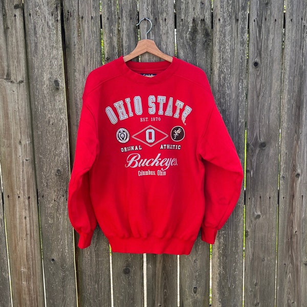 Vintage 90's Ohio State University Buckeyes Columbus Ohio Thick Cotton/Poly Blend Long Sleeve Red Sweatshirt Size Medium