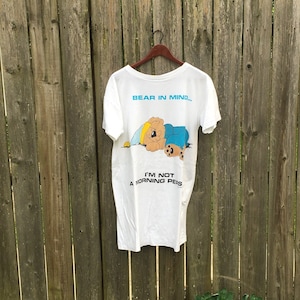 Vintage 1987 Bear in Mind I&#39;m Not a Morning Person Short Sleeve Sleeping Bear Nightgown/Dress Women&#39;s Size Large