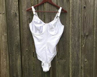 Vintage 80's Diminish by Smoothie White One Piece Snap Crotch Bodysuit Size 40 D