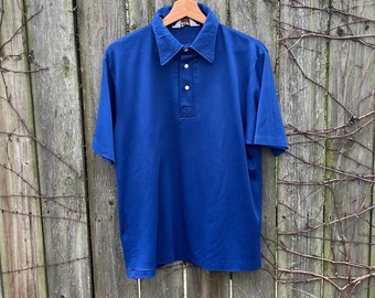 Vintage jaren '70 Russell Athletic Blue Poloshirt met korte mouwen en kraag, maat Large