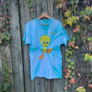 Vintage 90&#39;s Tweety Bird Tie Dyed Jennifer Name Puffy Paint Short Sleeve T-Shirt Size Medium