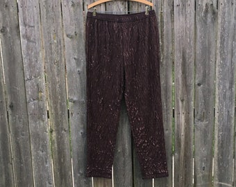 Vintage 80's Bob Mackie Red Shiny Textured Fabric High Waist Elastic Waist Pants Size Medium