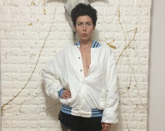 Jahrgang Rennoc Carolina blau-weißen Knopf Nylon-Langarm-Jacke