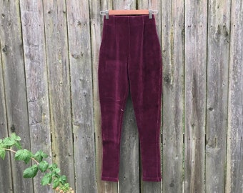 Vintage 90's Street Wear Carole Little Dark Purple Ribbed High Waist Skinny Pants Size Small