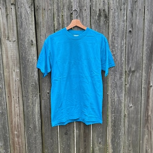 Vintage 90er League Leader Teal 100% Baumwolle Kurzarm T-Shirt Größe Medium