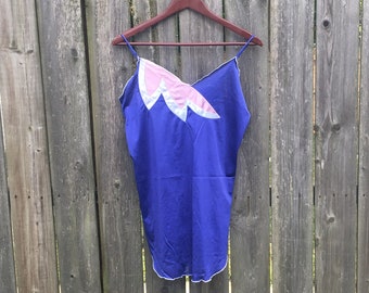 Vintage 70's/80's Undercover Wear Blue White Pink Patterned 100% Nylon Little Dress Size Medium