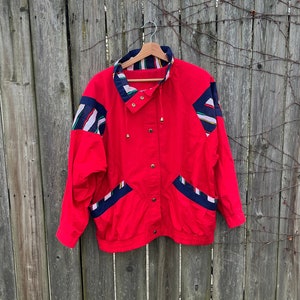 Vintage 90&#39;s Current Seen Red Long Sleeve Snap Closure Lightweight Jacket Size Large