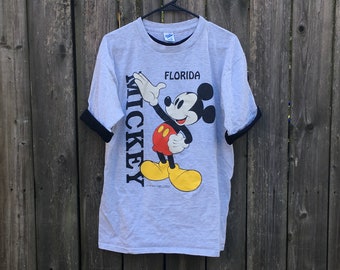 Vintage 80's Velva Sheen Disney Mickey Mouse Florida Rolled Sleeve