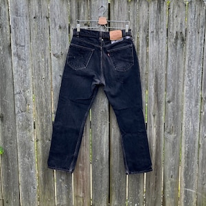 Vintage 90&#39;s Levi&#39;s 505 Black High Waist Distressed Regular Fit Straight Leg Denim Jeans Size 34x30