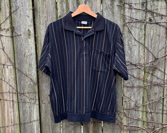 Vintage 80's/90's Haband Casual Joe Black Striped Short Sleeve Polo Shirt with Pocket Size Large