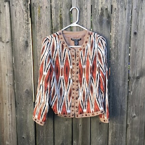 Vintage 90&#39;s Scott Taylor Petite Beaded Patterned Button Up Long Sleeve Polyester Jacket