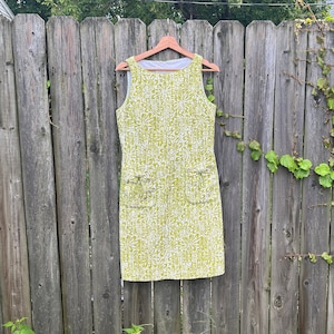 Vintage 90&#39;s Sara Campbell Green and White Floral Pattern 100% Cotton Dress Size 8