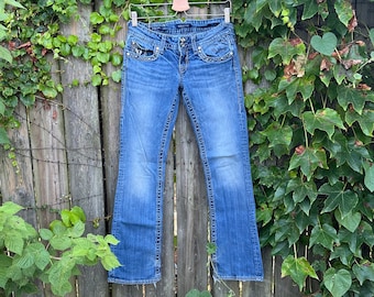 Vintage 2000's Vigoss Medium Wash Low Rise The New York Bootcut Rhinestone Denim Jeans Size 2