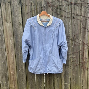 Vintage 80&#39;s Mulberry Street Light Blue Poly/Cotton Blend Long Sleeve Coat Size 16