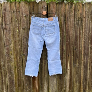 Vintage 90&#39;s Express Blues Light Wash Mid Rise Bootcut Denim Jeans Talla 7/8 Short