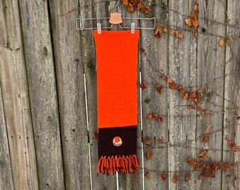 Vintage 80's Cleveland Browns Orange and Brown Knit Scarf with Fringe