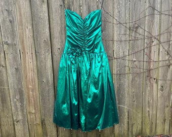 Vintage 80's Gunne Sax by Jessica Mcclintock Emerald Strapless