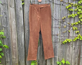 Vintage 90's Express Light Brown Polyester/Spandex Blend Mid Rise Bootcut Faux Suede Pants Size 5/6