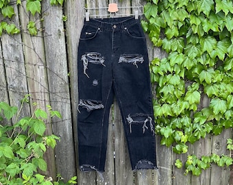 Vintage 90's Lee Denim High Waist Distressed Black Denim Jeans Size 2