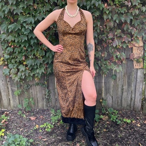 Vintage 90&#39;s Unbranded Cheetah Print with Black Faux fur at the Bottom Halter Dress Size Medium