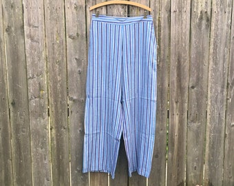 Vintage 90's Coldwater Creek Blue Striped High Waist Wide Leg Pants with Pockets Size Medium