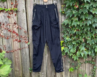 Panno D'Or Grey Nylon Parachute Pants with Black Zippers