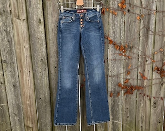 Vintage 2000's Hint Jeans Dark Wash Low Rise Flare Leg Button Fly Denim Jeans Size 0