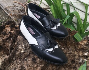 靴 80s Jarman Straight Tip By Chiyoda Shoes Vintage 80's Jarman Two Toned Black and White Wing Tip Style