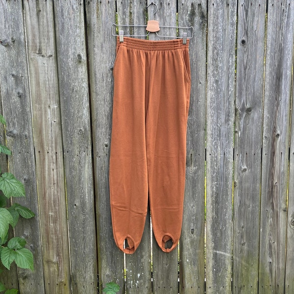 Vintage 80's Michael Carrie Rust Colored Poly/Cotton Spandex Blend Elastic High Waist Stirrup Pants Size Medium