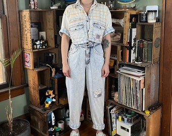 Vintage 80's/90's Get Used by Elie Classic Jeans Light Wash Denim Two Piece Jeans and Top Set Size Small/Medium