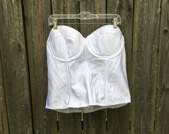 Vintage 80's Empire Intimates White Sheer Back Strapless Bustier Top Size 42D