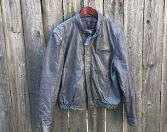 Vintage 90's unbranded Gray Zip Up Long Sleeve Leather Jacket Size Medium